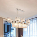 GobekUsa Modern Crystal Island Light: Chrome Rectangle Pendant Fixture with 6 Lights for Dining Room Ceilings