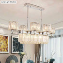 GobekUsa Modern Crystal Island Light: Chrome Rectangle Pendant Fixture with 6 Lights for Dining Room Ceilings
