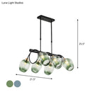 GobekUsa Modern Dimpled Glass Wine Cup Island Light with 6/8/10-Head Black Suspended Fixture – Blue/Green Ombre