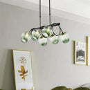 GobekUsa Modern Dimpled Glass Wine Cup Island Light with 6/8/10-Head Black Suspended Fixture – Blue/Green Ombre