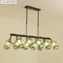GobekUsa Modern Dimpled Glass Wine Cup Island Light with 6/8/10-Head Black Suspended Fixture – Blue/Green Ombre