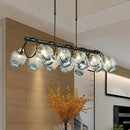 GobekUsa Modern Dimpled Glass Wine Cup Island Light with 6/8/10-Head Black Suspended Fixture – Blue/Green Ombre