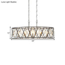 GobekUsa Modern Drum Frame Island Pendant Light | Black Metal with Crystal Block Accent | 8 Bulbs Suspension Lamp
