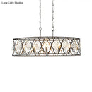 GobekUsa Modern Drum Frame Island Pendant Light | Black Metal with Crystal Block Accent | 8 Bulbs Suspension Lamp