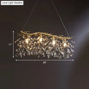 GobekUsa Modern Gold Branching Island Hanging Lamp with Crystal Droplets - 4-Bulb Metallic Pendant Light