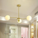 GobekUsa Modern Gold Ceiling Light with White Glass Shade - 3 Bulbs Semi Flush Mounted for Bedroom