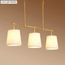 GobekUsa Modern Gold Island Chandelier Light - Fabric Empire Shade Suspension Lighting with 3 Bulbs