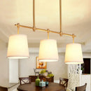 GobekUsa Modern Gold Island Chandelier Light - Fabric Empire Shade Suspension Lighting with 3 Bulbs