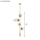 GobekUsa Modern Gold Linear Chandelier with Smoke Gray Glass Shades - 4-Light Metal Hanging Fixture