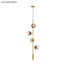 GobekUsa Modern Gold Linear Chandelier with Smoke Gray Glass Shades - 4-Light Metal Hanging Fixture