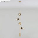 GobekUsa Modern Gold Linear Chandelier with Smoke Gray Glass Shades - 4-Light Metal Hanging Fixture