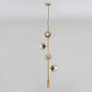GobekUsa Modern Gold Linear Chandelier with Smoke Gray Glass Shades - 4-Light Metal Hanging Fixture