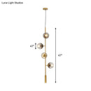 GobekUsa Modern Gold Linear Chandelier with Smoke Gray Glass Shades - 4-Light Metal Hanging Fixture