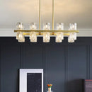 GobekUsa Modern Golden Cylindrical Crystal Pendant Light with 10/20 Island Lights for Dining Tables