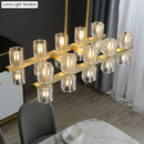 GobekUsa Modern Golden Cylindrical Crystal Pendant Light with 10/20 Island Lights for Dining Tables