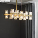 GobekUsa Modern Golden Cylindrical Crystal Pendant Light with 10/20 Island Lights for Dining Tables