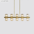 GobekUsa Modern Golden Cylindrical Crystal Pendant Light with 10/20 Island Lights for Dining Tables