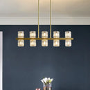 GobekUsa Modern Golden Cylindrical Crystal Pendant Light with 10/20 Island Lights for Dining Tables