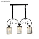 GobekUsa Modern Island Light - 3 Head Black Pendant with Clear Crystal Blocks and Scrolling Arm