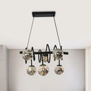 GobekUsa Modern Island Pendant Light with Smoke Gray Orb Glass Shade - Black Metal, LED Bulbs - Ideal for Dining Room