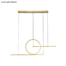 GobekUsa Modern LED Restaurant Island Lamp in Black/Gold with Circle & Linear Metal Shade - Warm/White Light