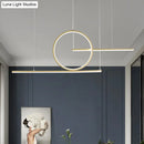 GobekUsa Modern LED Restaurant Island Lamp in Black/Gold with Circle & Linear Metal Shade - Warm/White Light