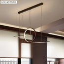 GobekUsa Modern LED Restaurant Island Lamp in Black/Gold with Circle & Linear Metal Shade - Warm/White Light