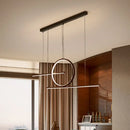 GobekUsa Modern LED Restaurant Island Lamp in Black/Gold with Circle & Linear Metal Shade - Warm/White Light
