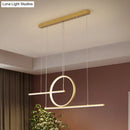 GobekUsa Modern LED Restaurant Island Lamp in Black/Gold with Circle & Linear Metal Shade - Warm/White Light