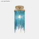 GobekUsa Modern Metal Chain Semi Flush Mount Lamp - 1 Light Ceiling Fixture for Living Room in Gold/Chrome/Blue