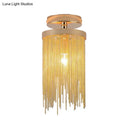 GobekUsa Modern Metal Chain Semi Flush Mount Lamp - 1 Light Ceiling Fixture for Living Room in Gold/Chrome/Blue