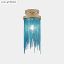 GobekUsa Modern Metal Chain Semi Flush Mount Lamp - 1 Light Ceiling Fixture for Living Room in Gold/Chrome/Blue