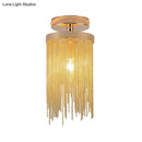 GobekUsa Modern Metal Chain Semi Flush Mount Lamp - 1 Light Ceiling Fixture for Living Room in Gold/Chrome/Blue