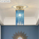 GobekUsa Modern Metal Chain Semi Flush Mount Lamp - 1 Light Ceiling Fixture for Living Room in Gold/Chrome/Blue