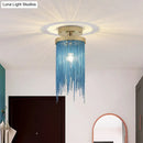 GobekUsa Modern Metal Chain Semi Flush Mount Lamp - 1 Light Ceiling Fixture for Living Room in Gold/Chrome/Blue