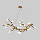 GobekUsa Modern Metal Tree Branch Island Lighting Fixture with Art Deco Wood Suspension and Acrylic Ball Shade