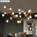 GobekUsa Modern Metal Tree Branch Island Lighting Fixture with Art Deco Wood Suspension and Acrylic Ball Shade