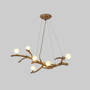 GobekUsa Modern Metal Tree Branch Island Lighting Fixture with Art Deco Wood Suspension and Acrylic Ball Shade