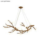 GobekUsa Modern Metal Tree Branch Island Lighting Fixture with Art Deco Wood Suspension and Acrylic Ball Shade