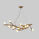 GobekUsa Modern Metal Tree Branch Island Lighting Fixture with Art Deco Wood Suspension and Acrylic Ball Shade