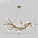 GobekUsa Modern Metal Tree Branch Island Lighting Fixture with Art Deco Wood Suspension and Acrylic Ball Shade