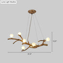 GobekUsa Modern Metal Tree Branch Island Lighting Fixture with Art Deco Wood Suspension and Acrylic Ball Shade