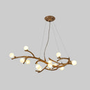 GobekUsa Modern Metal Tree Branch Island Lighting Fixture with Art Deco Wood Suspension and Acrylic Ball Shade