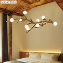 GobekUsa Modern Metal Tree Branch Island Lighting Fixture with Art Deco Wood Suspension and Acrylic Ball Shade