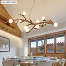 GobekUsa Modern Metal Tree Branch Island Lighting Fixture with Art Deco Wood Suspension and Acrylic Ball Shade