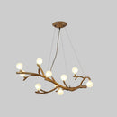 GobekUsa Modern Metal Tree Branch Island Lighting Fixture with Art Deco Wood Suspension and Acrylic Ball Shade