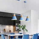 GobekUsa Modern Metallic Cone Hanging Light Kit with Wood Top - 3 Heads Island Lighting Fixture