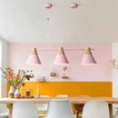 GobekUsa Modern Metallic Cone Hanging Light Kit with Wood Top - 3 Heads Island Lighting Fixture