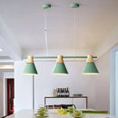 GobekUsa Modern Metallic Cone Hanging Light Kit with Wood Top - 3 Heads Island Lighting Fixture
