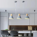 GobekUsa Modern Metallic Cone Hanging Light Kit with Wood Top - 3 Heads Island Lighting Fixture